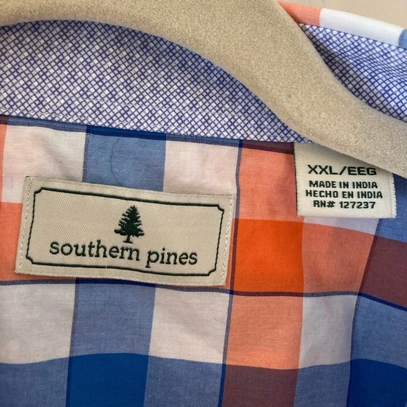 Southern Pines Plaid Shirt Button Down Orange Blue XXL - Picture 4 of 6